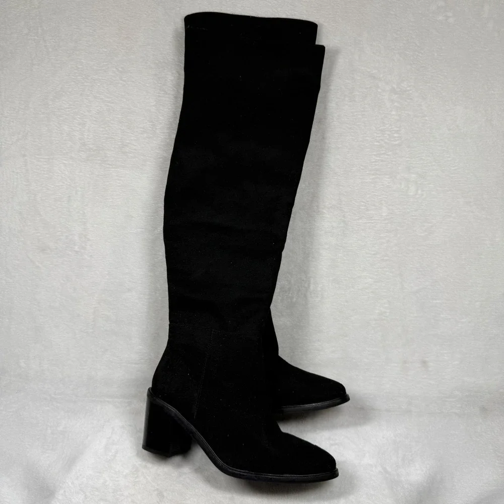 Seychelles Black Over the Knee Fabric Block Heel Boots Womens 7 Side Zip Pointed